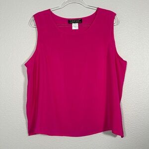 Maurada plus size 1X sleeveless blouse Hot pink 100% silk vintage satin